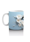 Beyaz Çiçekler ve Okyanus Temalı Yunus - Baskılı Kahve Kupası