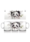Beyaz Çiçekli Fon Üzerinde Tatlı Panda – Baskılı Kahve Kupası