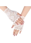 Beyaz Dantel Parmaksız Kısa Eldiven