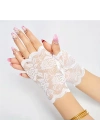 Beyaz Dantel Parmaksız Kısa Eldiven
