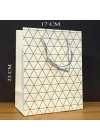 Beyaz Geometrik Desenli Orta Boy Karton Hediye Çantası