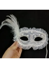 Beyaz İnci Taşlı Parti Maskesi