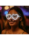 Beyaz Led Işıklı Kalp Gözlük – 3 Modlu Parti & Glow Gözlüğü