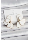 Beyaz Mineli Lotus Model Pirinç Kadın Küpe