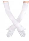 Beyaz Renk Dirseğe Kadar Uzun Kumaş Eldiven 40 Cm
