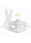 Beyaz Tüylü Venedik Lüks Balo Maskesi