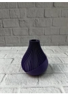 ® 11 cm Mor Minimal Çizgili Vazo Masa Üstü Şık Dekor Objesi