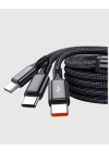 ® 3 Başlıklı Hızlı Şarj Kablosu Metal Alaşımlı Dayanıklı ve Akıllı Çipli
