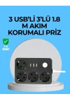 ® 3 USB Çıkışlı 4’lü Akıllı Priz 2500W 2 Metre Kablo