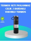 ® 304 Çelik Termos Seti | 2 Bardaklı, 500 ml, Uzun Süre Isı Koruma