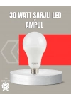 30W Şarjlı LED Ampul E27 Duy %80 Enerji Tasarruflu Soğuk Beyaz