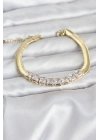 ® 316L Çelik Gold Renk Kare Zirkon Taşlı Yılan Zincirli Kadın Bileklik