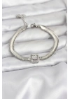 ® 316L Çelik Gümüş Renk Baget Zirkon Taşlı Yılan Zincirli Kadın Bileklik