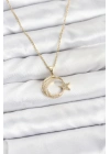 ® 316L Çelik Zincir Gold Renk Ay Yıldız Model Zirkon Taşlı Kadın Kolye