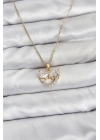 ® 316L Çelik Zincir Gold Renk Kalp ve Fiyonk Model Zirkon Taşlı Kadın Kolye