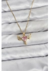 ® 316L Çelik Zincir Gold Renk Kanatlı Kalp Model Zirkon Taşlı Kadın Kolye