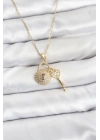 ® 316L Çelik Zincir Gold Renk Kilit Anahtar Model Zirkon Taşlı Kadın Kolye