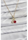 ® 316L Çelik Zincir Gold Renk Kiraz Model Zirkon Taşlı Kadın Kolye