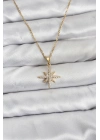 ® 316L Çelik Zincir Gold Renk Kutup Yıldızı Model Zirkon Taşlı Kadın Kolye