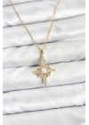 ® 316L Çelik Zincir Gold Renk Kutup Yıldızı Model Zirkon Taşlı Kadın Kolye