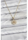 ® 316L Çelik Zincir Gold Renk Lotus Model Zirkon Taşlı Kadın Kolye