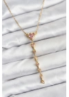 ® 316L Çelik Zincir Gold Renk Pembe Kalp Kadın Kolye