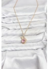® 316L Çelik Zincir Gold Renk Pembe Kuğu Model Zirkon Taşlı Kadın Kolye