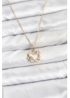 ® 316L Çelik Zincir Gold Renk Pembe Taş Detaylı Çelenk Model Kadın Kolye