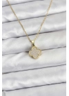 ® 316L Çelik Zincir Gold Renk Zirkon Taşlı Yonca Model Kadın Kolye