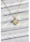 316L Çelik Zincir Gold Renk Zirkon Taşlı Yonca Model Kadın Kolye