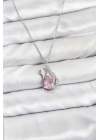 ® 316L Çelik Zincir Gümüş Renk Pembe Kuğu Model Zirkon Taşlı Kadın Kolye