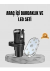 ® 360° Döner Çiftli Bardak Tutucu ve Kablosuz Ambiyans LED Işık Araç Seti