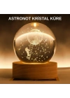 ® 3D Astronot Kristal Küre Gece Lambası USB Ahşap Standlı Dekoratif Işık