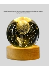 ® 3D Astronot Kristal Küre Gece Lambası USB Ahşap Standlı Dekoratif Işık