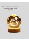 ® 3D Yunus Desenli Kristal Küre Ahşap Tabanlı Işıklı Dekor Objesi
