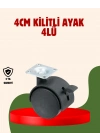 ® 4 cm Kilitli Döner Ayak 4 Adet Sehpa ve Mobilya Ayağı