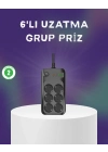 ® 6 Prizli Çoklu Uzatma Kablosu USB Type-C Hızlı Şarj Termal Koruma