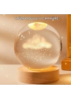 ® 8 cm 3D Yağmur Bulutu Kristal Küre LED Gece Lambası Ahşap Standlı Tasarım Lamba