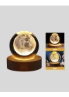 ® 8 cm Ay Desenli Kristal Küre Sıcak LED Işıklı Ahşap Tabanlı Oda Lambası