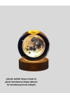 ® 8 cm Ay Desenli Kristal Küre Sıcak LED Işıklı Ahşap Tabanlı Oda Lambası