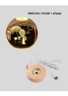 ® 8 cm Küçük Prens 3D Kristal Küre USB Işıklı Ahşap Altlıklı Dekoratif Lamba