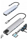 ® 8 Port Çoklayıcı Macbook Ile Uyumlu Çoğaltıcı Type-C dönüştürücü TF SD kart