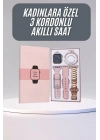 ® Akıllı Saat 3 Kordonlu Ve Aksesuarlı Bayanlar Için Şık Rose renk