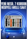 ® Akıllı Saat 7 Kordon Hediyeli Takvim Alarm Nabız Ölçer Bildirim Görme Sesli Görüşme