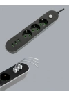 ® Akım Korumalı Anahtarlı USB Girişli Üçlü Priz