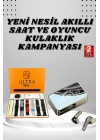 ® Aynalı Bluetooth Kulaklık ve 7 Kordonlu Akıllı Saat Dijital Göstergeli Uzun Pil Ömrü