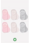®   6Lı Silikonlu Babet Penye Çorap 30101 Pembe Ekru Gri