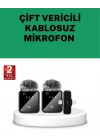 ® Canlı Yayın ve Video Çekimleri İçin Çiftli Kablosuz Yaka Mikrofon