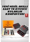 ® Dijital Göstergeli Powerbank Kablosuz Kulaklık ve 7 Kordonlu Yeni Nesil Akıllı Saat Dokunmatik Kontrol