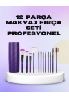 ® Ergonomik Saplı Fiber Kıllı 12li Makyaj Fırça Takımı Göz ve Ten Makyajı İçin Uygun